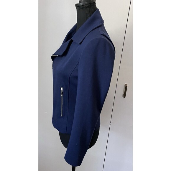 TAHARI blue asymmetrical full-zip jacket side zip pockets notch lapel Small - Picture 4 of 10